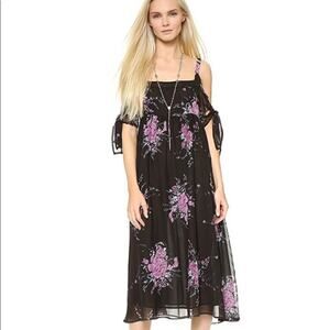 Free People "Tied to You" Chiffon Black Midi Floral Dress Women's Size Small EUC